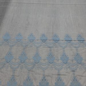 Material de Perdea Brodata Tul  Alb /Turcoaz