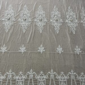 Material de Perdea Brodata Tul  Alb /Bej