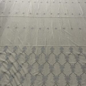 Material de Perdea Brodata Tul  Alb /Gri