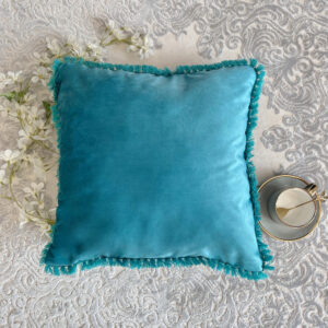 Perna Decorativa cu ciucuri din Catifea lucios si Umpluturii siliconizate de poliester 100% Albastru