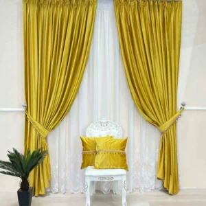 Draperie de Catifea Texturata Lux Blackout 80% Mustar L2.25m/H2.65m cu Pliuri (sina 0.80mt)