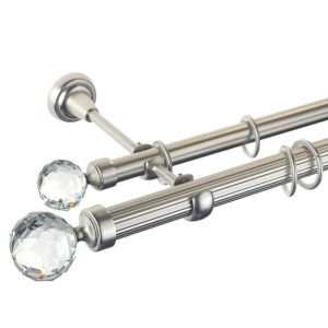 Kula Crystal Double- set galerie metalica  dubla, teava striata, Crom Mat 25/19 mm