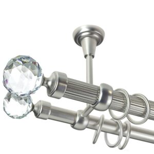 Kula Crystal Double- set galerie metalica dubla, teava striata, prindere tavan, Crom Mat 25/19 mm