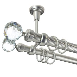 Kula Crystal Double- set galerie metalica dubla, teava Twister,prindere tavan, Crom Mat 25/19 mm