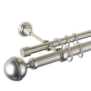 Kula Lux – set galerie metalica dubla, teava Striata, Crom Mat 25/19 mm