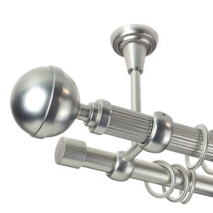 Kula Lux – set galerie metalica dubla,prindere tavan, teava Striata, Crom Mat 25/19 mm