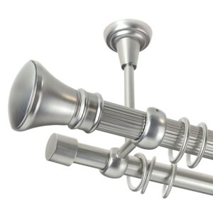 Luxor – set galerie metalica dubla, prindere tavan, teava striata, Crom Mat 25/19 mm