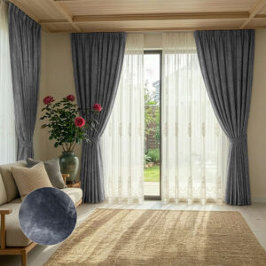 Draperie Lyon Luxury din Catifea cu Insertii   Blackout 70 % Gri Antracit