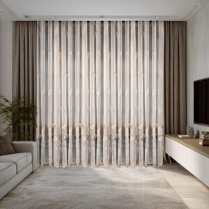 Perdea Brodata Model cu Copac Mare Elegant 24939 Crem/Maro