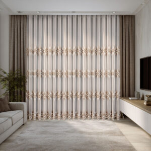 Perdea Elisa cu Broderie Fina Crem/Maro L5/H2.55 m cu Rejansa Wave