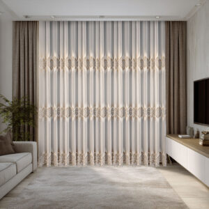 Perdea Steluta cu Broderie Eleganta Crem/Maro L5m/H2.60 cu Rejansa Wave