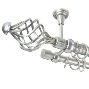 Navona – set galerie metalica dubla, prindere tavan, teava Striata,  Crom Mat, 25/19 mm