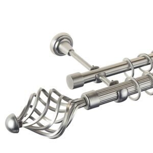 Navona – set galerie metalica dubla , teava Striata,  Crom Mat, 25/19 mm