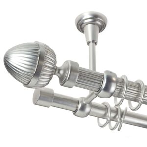 Odeon – set galerie metalica dubla, prindere tavan, teava striata, Crom Mat, 25/19 mm