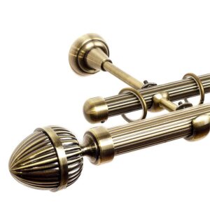 Odeon – set galerie metalica dubla , teava striata Aur Antic 25/19 mm