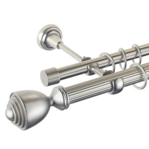 Palacio – set galerie metalica dubla, teava striata, Crom Mat  25/19 mm