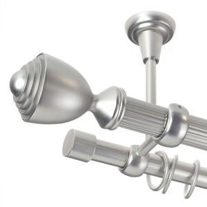 Palacio – set galerie metalica dubla,prindere tavan, teava striata, Crom Mat  25/19 mm