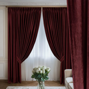 Draperie de Catifea Texturata Lux Blackout 80% Rosu Burgundy L4m/H2.50 cu Rejansa de 8 cm