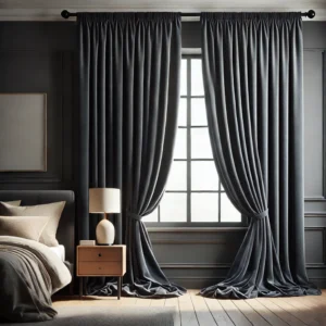 Draperie de Catifea Elite Blackout 100% Gri Antracit L2m/H2.15 cu Capse Argintii