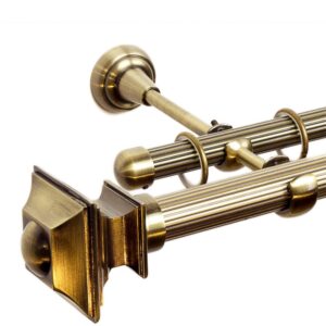 Verdi – set galerie metalica dubla , teava striata Aur Antic 25/19 mm