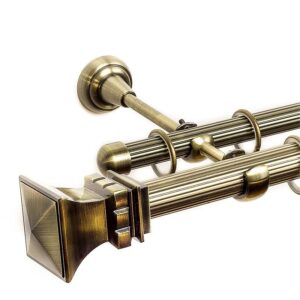 Verona – set galerie metalica dubla, teava striata Aur Antic 25/19 mm