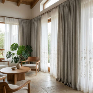 Draperie de Textura Groasa 90% Blackout Yildiz Crem/Verde