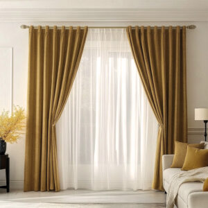 Draperie de Textura Groasa 90% Blackout Yildiz Galben Mustar